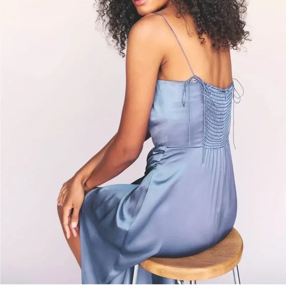 Reformation Elegant Blue silk Dress NEW - Picture 3 of 10